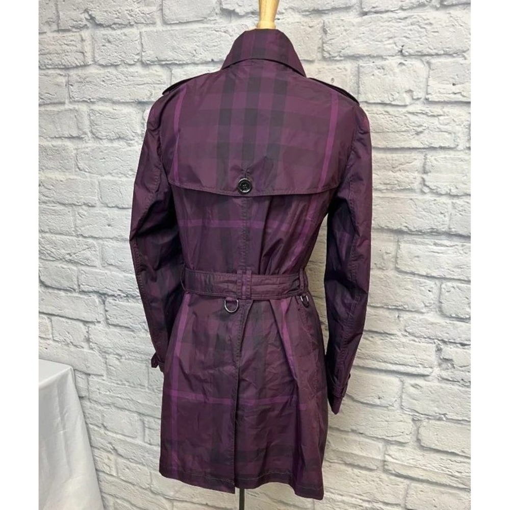 Burberry Brit Raincoat Womens 8 Purple Excellent Mega Check Trench Coat - Picture 2 of 4
